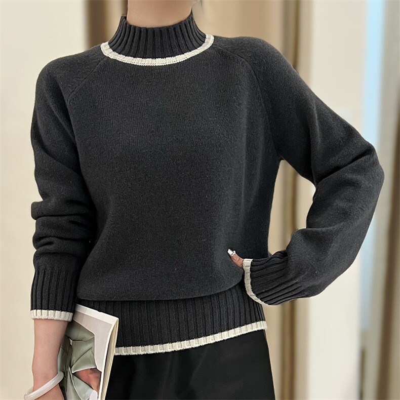 2024秋新款加厚羊毛半高领毛衣女宽松显瘦百搭针织衫,女装羊毛衫,臻纶羊绒