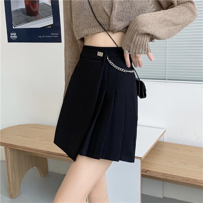 压褶半裙，女装半身裙，精典蓝月