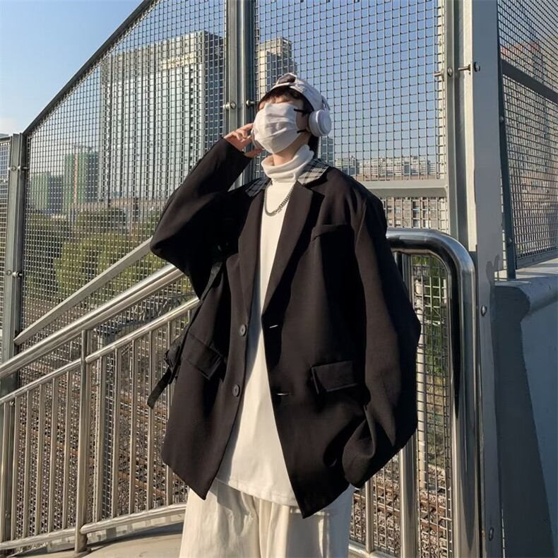 西服外套男韩版潮流拼色口袋高街帅2023春秋新款ins西装W4647-P58,男装西服,星座412-2