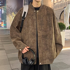 秋冬男士麂皮绒飞行夹克美式户外棒球领外套，男装夹克，星座1206-1（原A206-1）