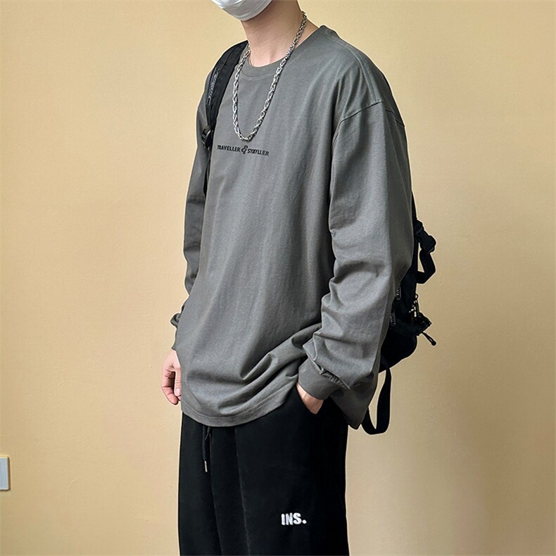 春秋现货纯棉长袖T恤男潮牌宽松休闲上衣A351-AT2526-P40,男装T恤,电商A351