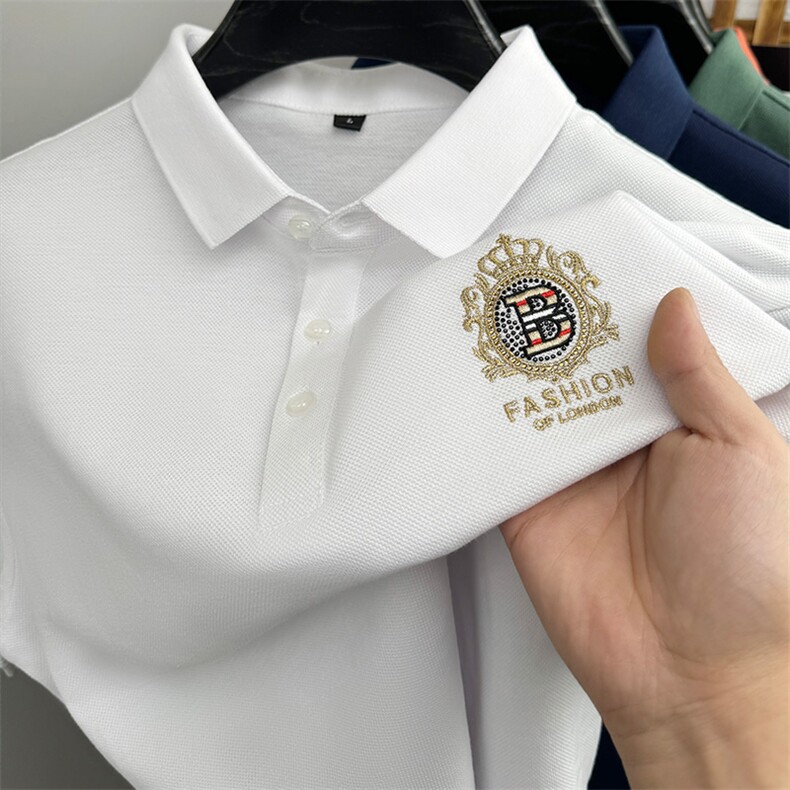 短袖T恤男翻领纯棉时尚刺绣夏季中年半袖体恤纯色简约百搭Polo衫,男装T恤,电商B212（原钱塘6029）