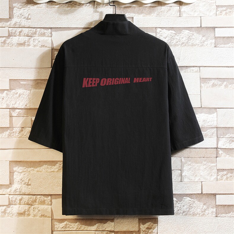 HF59071-P40风汉服男开衫外套七分袖道袍 砖墙挂拍图片