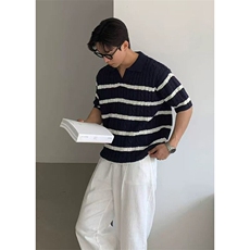网图-2026新品针织毛衣短袖T恤凉感POLO衫T恤条纹打底衫WK37-P35，男装T恤，星座610B-1