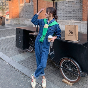 牛仔连体裤女2023春季新款宽松显瘦收腰阔腿裤连衣裤女（带披肩）图片