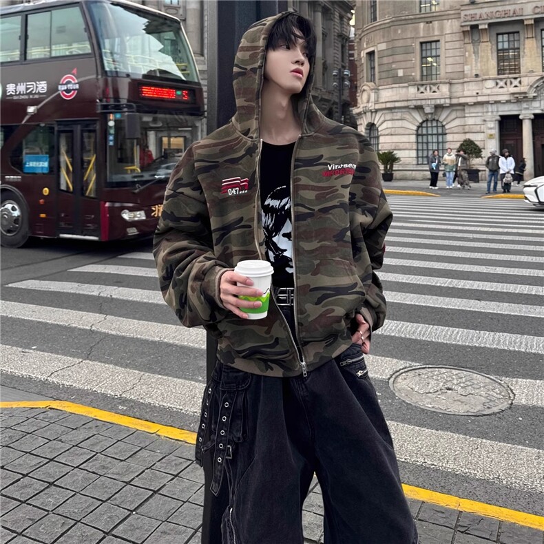 JY126-P54美式复古做旧数字迷彩连帽卫衣春季男女休闲套头网图,男装T恤,星座1501-3