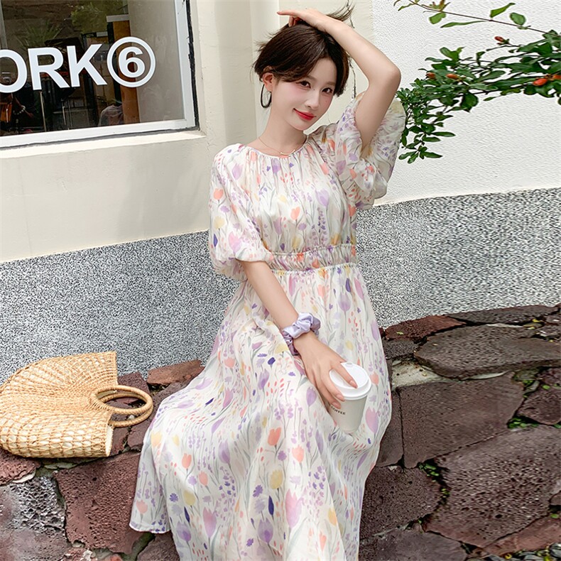 Tone法式多巴胺碎花连衣裙女森系2025夏新款少女甜美中长初恋裙,女装连衣裙,天使之佳话