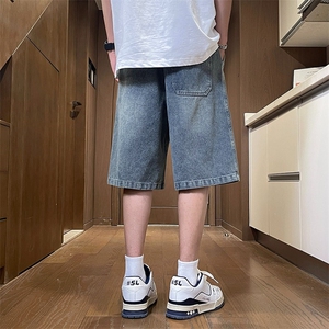小众设计感星空纹牛仔短裤男女夏季痞帅高级感潮流休闲五分半截裤图片