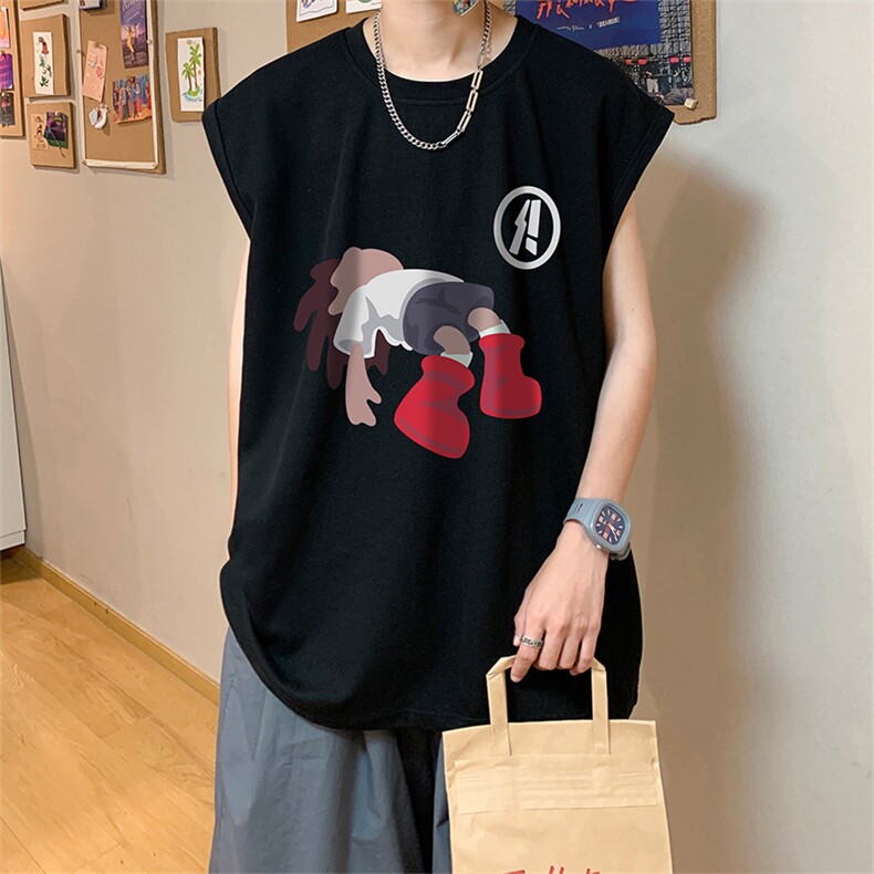 直播品质重磅纯棉220克美式印花宽松背心男女无袖t恤潮BX375P25,男装T恤,电商A486