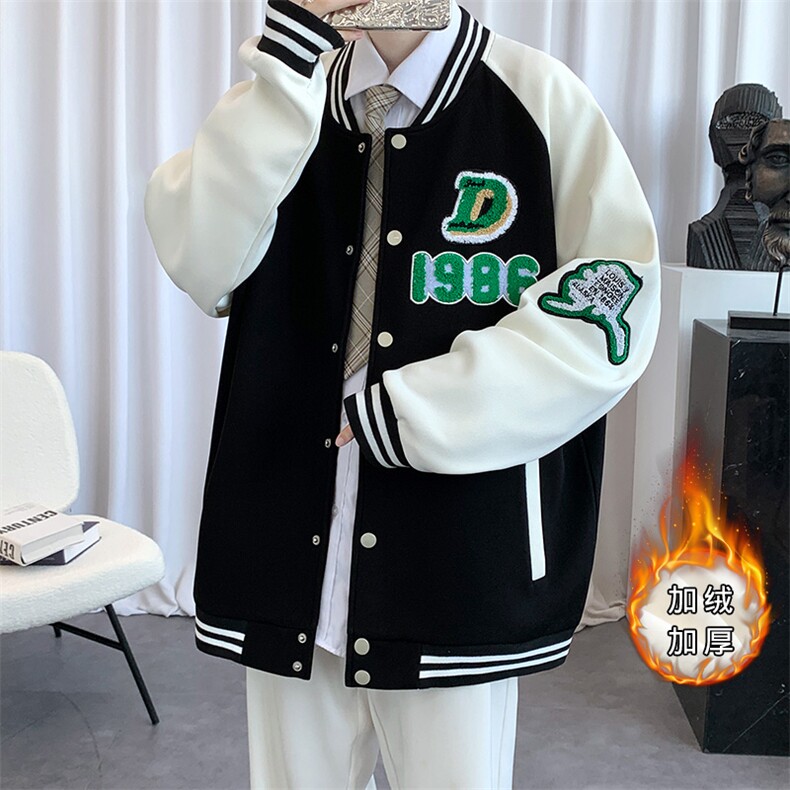 秋装新品青少年夹克休闲棒球服潮加绒加厚毛巾绣外套男 2114-P65图片