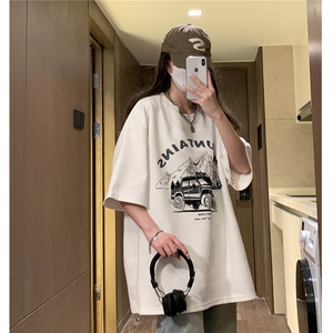 中性 夏季新款麂皮绒高街印花圆领宽松短袖T恤男女半袖 D288 P33图片