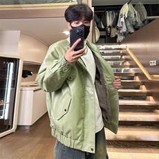 美式复古机车皮夹克秋冬季新款加绒pu皮宽松外套A436-W110-P95，男装夹克，电商A436