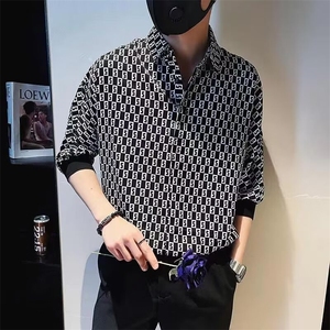 薄款冰丝拼接格子衬衫男士夏季修身痞帅翻领五分袖衬衣 CS111图片