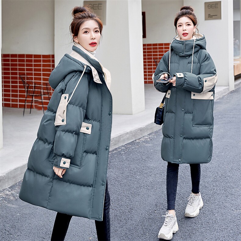 现货休闲连帽羽绒棉服女2025冬季新款时尚中长款加厚保暖棉袄外套,女装棉衣/棉服,关键词