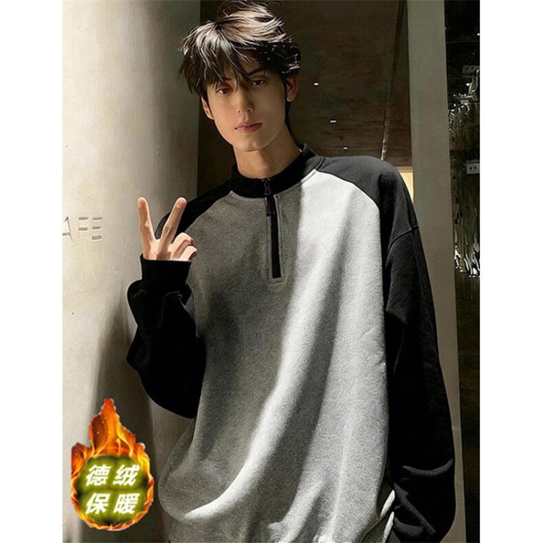 半拉链德绒撞色长袖t恤男春秋季休闲男生打底衫上衣TY17,男装T恤,星座1116A（原606A-3）
