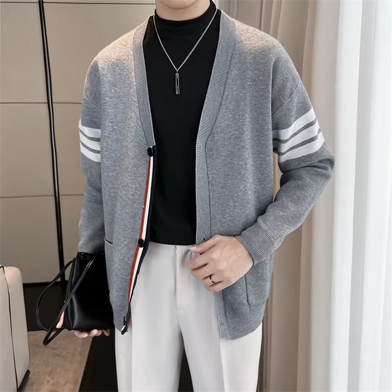 秋冬季tb针织开衫毛衣薄时尚外套加大码条纹修身休闲男女S564,男装针织衫/毛衣,星座1116A-2（原606A-1）