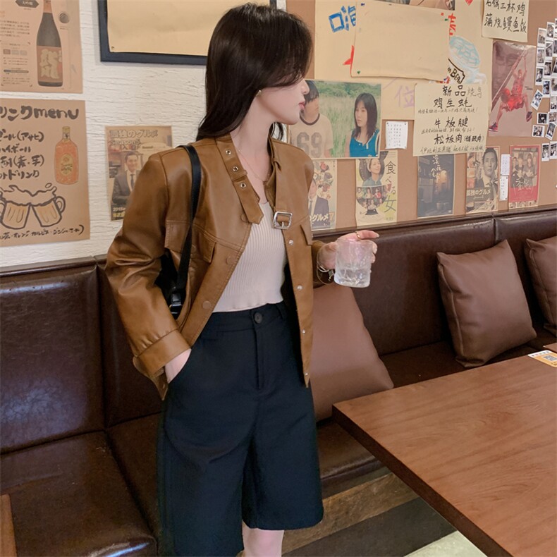 2025年春季现货时尚立领机车服皮衣,女装皮衣,臻衣坊