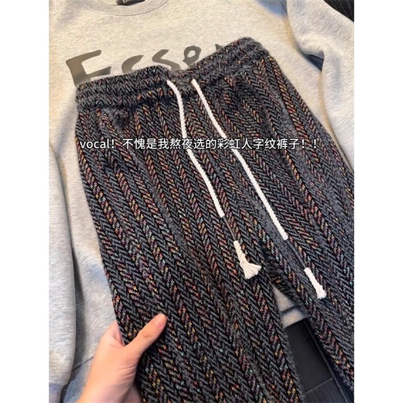 美式小香风七彩条纹灯芯绒裤子男秋冬垂感直筒休闲裤WLK844-P58,男装休闲裤,星座1008