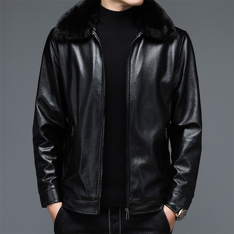 B-N216男士2023年秋季新款长袖加绒翻领PU皮夹克男士外套P72，男装皮衣，电商B360