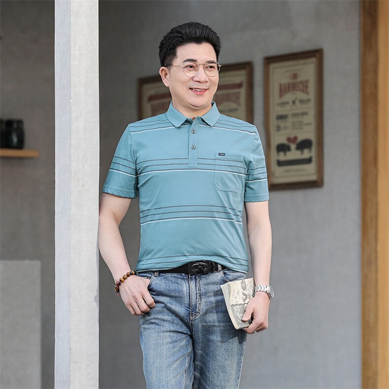AQ2196钱塘2020-3夏季新款翻领条纹高端短袖T恤量大价优P54,男装T恤,钱塘207-3