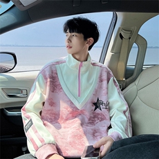 现货2026春季脏脏布半拉链卫衣假两件宽松A436-109-P5888，男装卫衣，电商A436