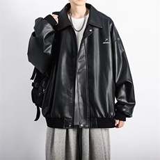 港风复古皮夹克男痞帅机车服秋季韩版潮流宽松休闲百搭男士外套，男装夹克，星座516A
