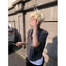 复古短款廓形翻领垫肩衬衫夹克男夏季宽松短袖上衣J115，男装夹克，星座1116A（原606A-3）