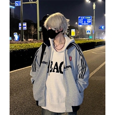 抖音得物美式高街重磅结构设计拼接织带立领印花卫衣外套ACM4201，女装短外套，电商A443
