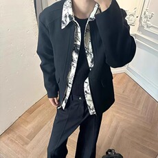 HT163-P75潮牌工装夹克男款春秋季假两件痞帅网红外套2025新款，男装夹克，电商B323A