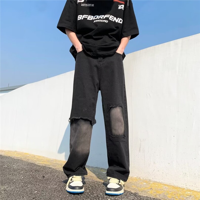 破洞乞丐牛仔裤男韩版高街帅气2023春夏季ins宽松休闲裤RK102-P40,男装牛仔裤,星座412-3