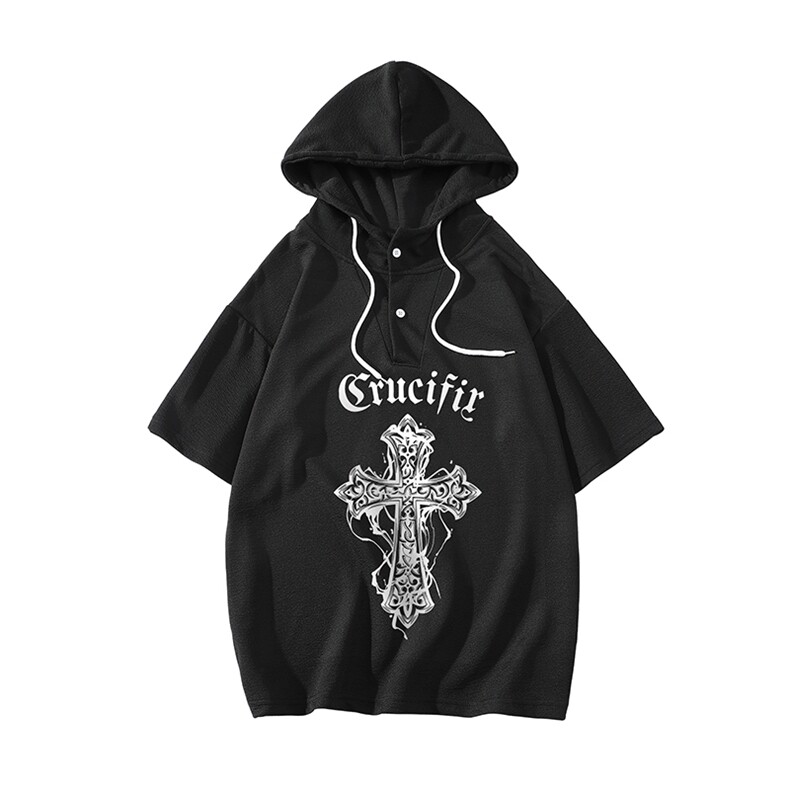 连帽短袖t恤男大码胖子带帽五分袖中袖网格挂拍LD54268-P45,男装T恤,电商A040A