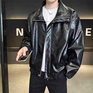 春季潮牌皮衣美式复古情侣翻领PU皮休闲宽松皮夹克外套JK0263-P78