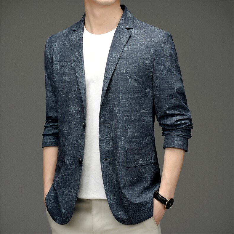 西服男2023春季新款西服男潮流中年休闲宽松印花便西上衣外套男装,男装西服,电商B212（原钱塘6029）
