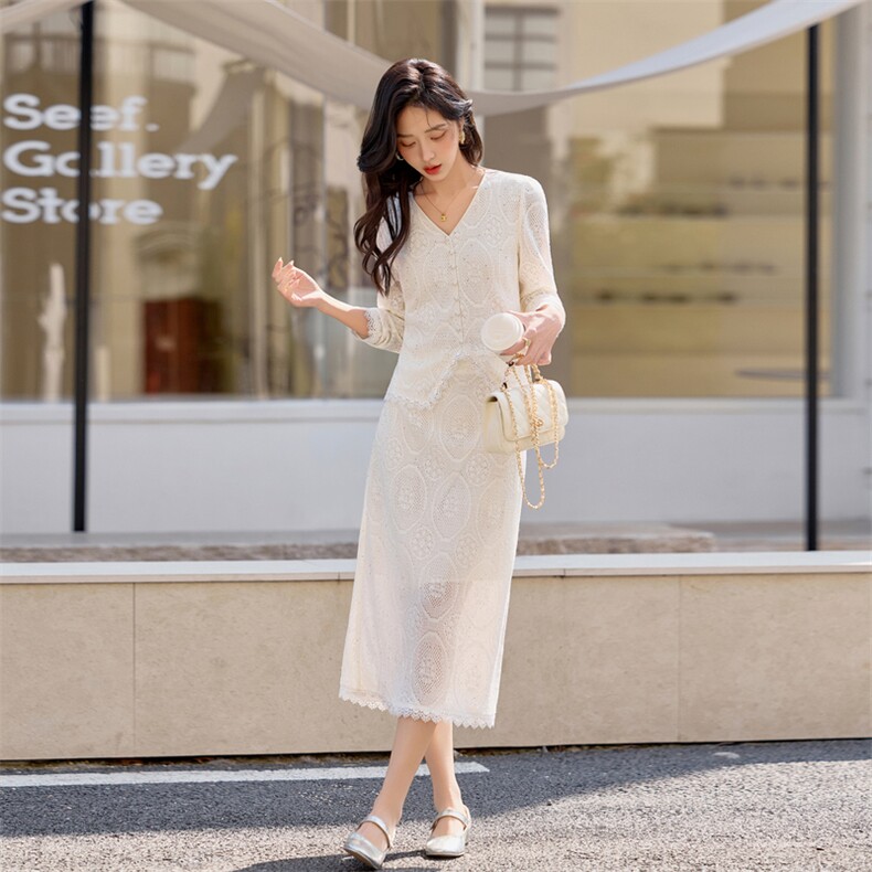 【现货！！！！】蕾丝半身裙小香风两件套女，女装套装/套裙，素月