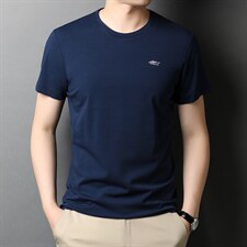 中年男士夏季短袖t恤冰丝圆领半袖上衣爸爸装宽松刺绣体恤汗衫潮，男装T恤，电商B212（原钱塘6029）
