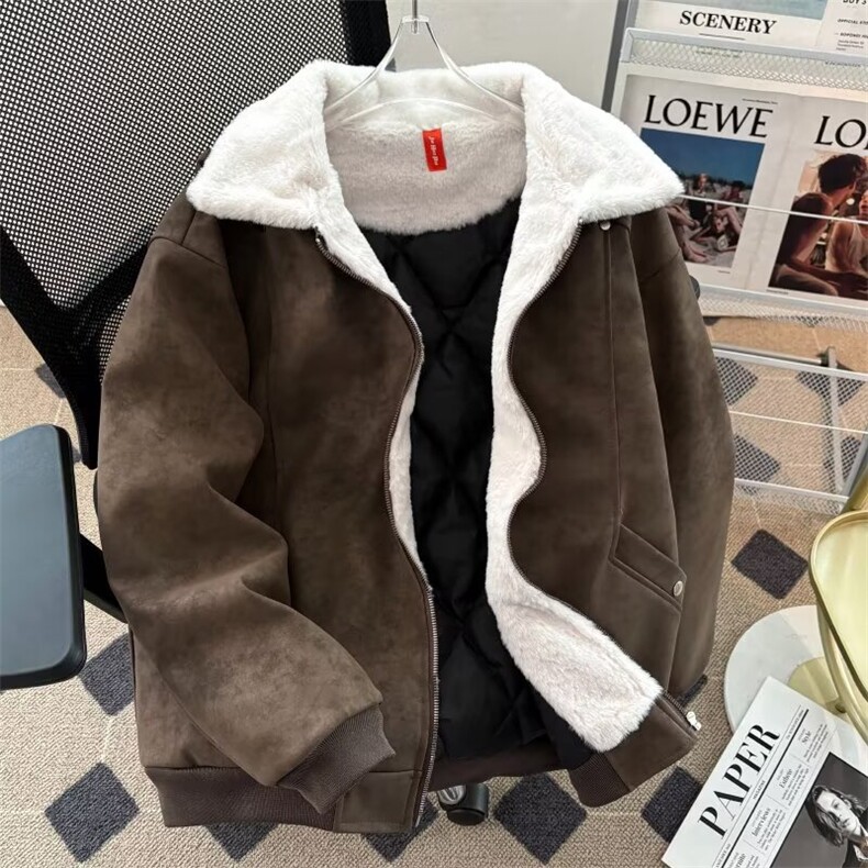 羊羔毛外套男冬2025新款皮毛一体羊羔绒棉服翻领棉衣潮TT1323P96,男装棉衣,星座1013-5