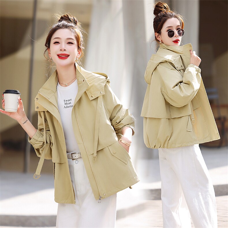 女装2025春装新款纯色连帽外套上新衣流行风衣短款时尚，女装短外套，梦芯尔