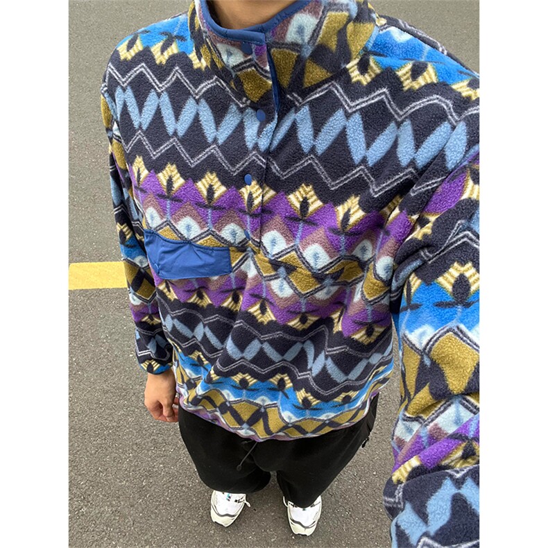 高品印地安图腾花色古着双面抓绒套头摇粒绒卫衣男女A1153-P95,男装卫衣,星座1505