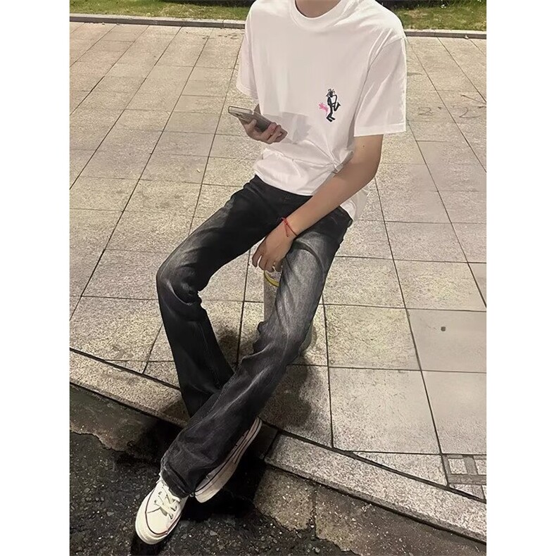 美式高街cleanfit男女直筒修身水洗黑灰色牛仔裤SC657P45,男装牛仔裤,星座1112-1