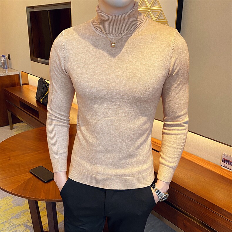 M09/p45两翻高领毛衣男秋冬纯色修身长袖针织打底衫男内搭毛衣,男装针织衫/毛衣,电商D303