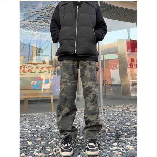 美式复古迷彩裤男春季cleanfit伐木工装直筒牛仔长裤WLK9100-P48,男装牛仔裤,星座1008