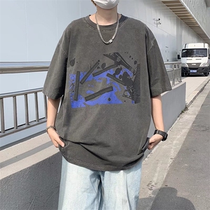 夏季高品质潮流宽松大码休闲纯棉水洗五分袖T恤短袖T3092 p35图片