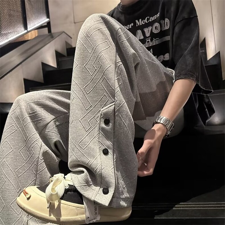 休闲裤男韩版潮流暗纹高街帅裤脚开衩2023春夏季ins长裤K3516-P42,男装休闲裤,星座412