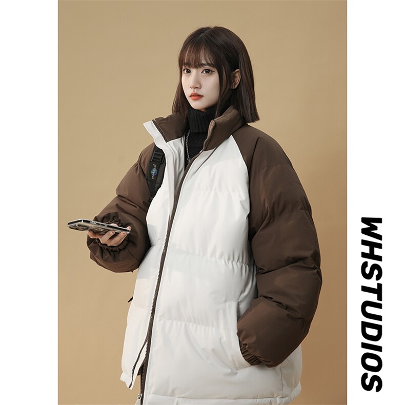 得物二开拼接色棉衣拉链撞色棉袄男女生情侣立领A177-M718-P48，男装棉衣，电商A177