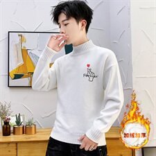 冬季毛衣加厚保暖比心套头毛衫打底针织衫高领爱心黑M227加绒P45，男装针织衫/毛衣，星座1207