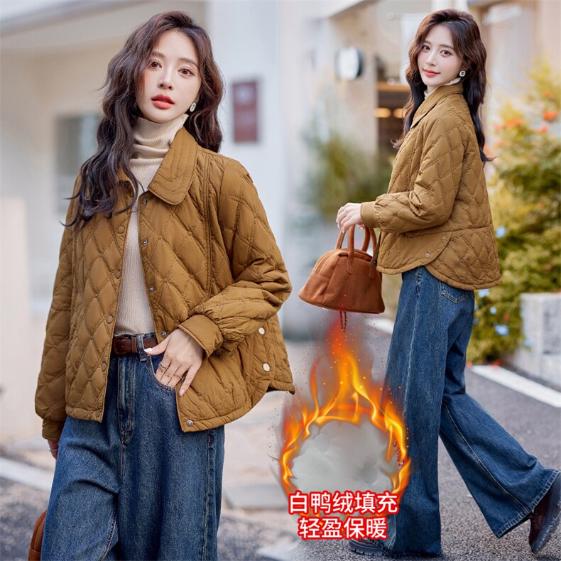 气质小香风外套女2025冬季新款轻薄保暖不压身显瘦短款羽绒服图片
