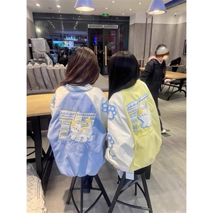春季新款港风美式卡通刺绣拼接立领棒球服夹克外套潮 JK1427-P85图片