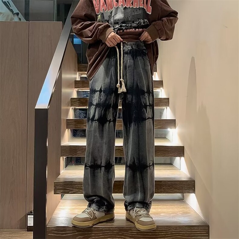 水洗扎染渐变牛仔裤男款秋冬季直筒宽松高街vibe潮NT744P42图片