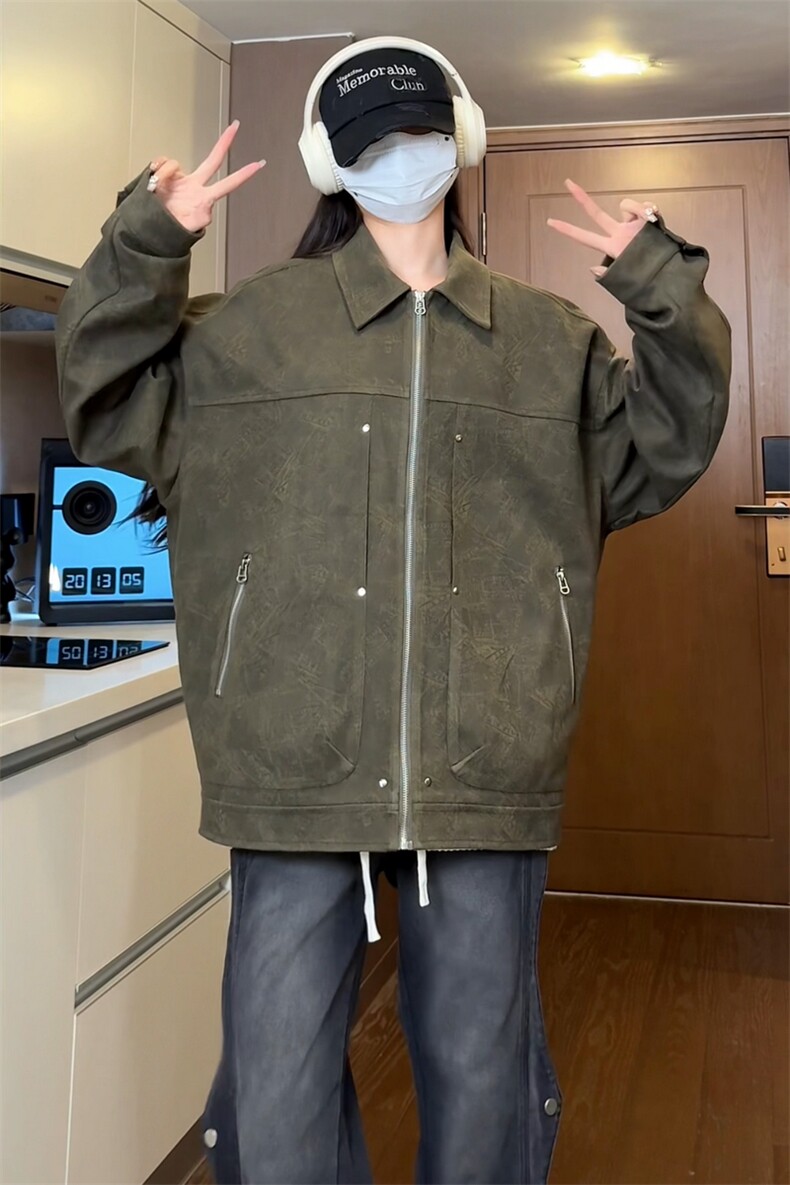 潮牌美式铆钉夹克秋款仿麂皮工装美拉德夹克外套504-W29-P75,男装夹克,星座504