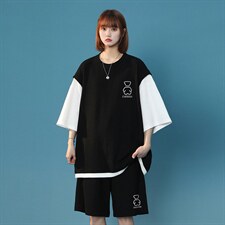 中性风2023夏季新款华夫格情侣运动休闲套装t恤TZ829p75控98，男装休闲套装，A247A